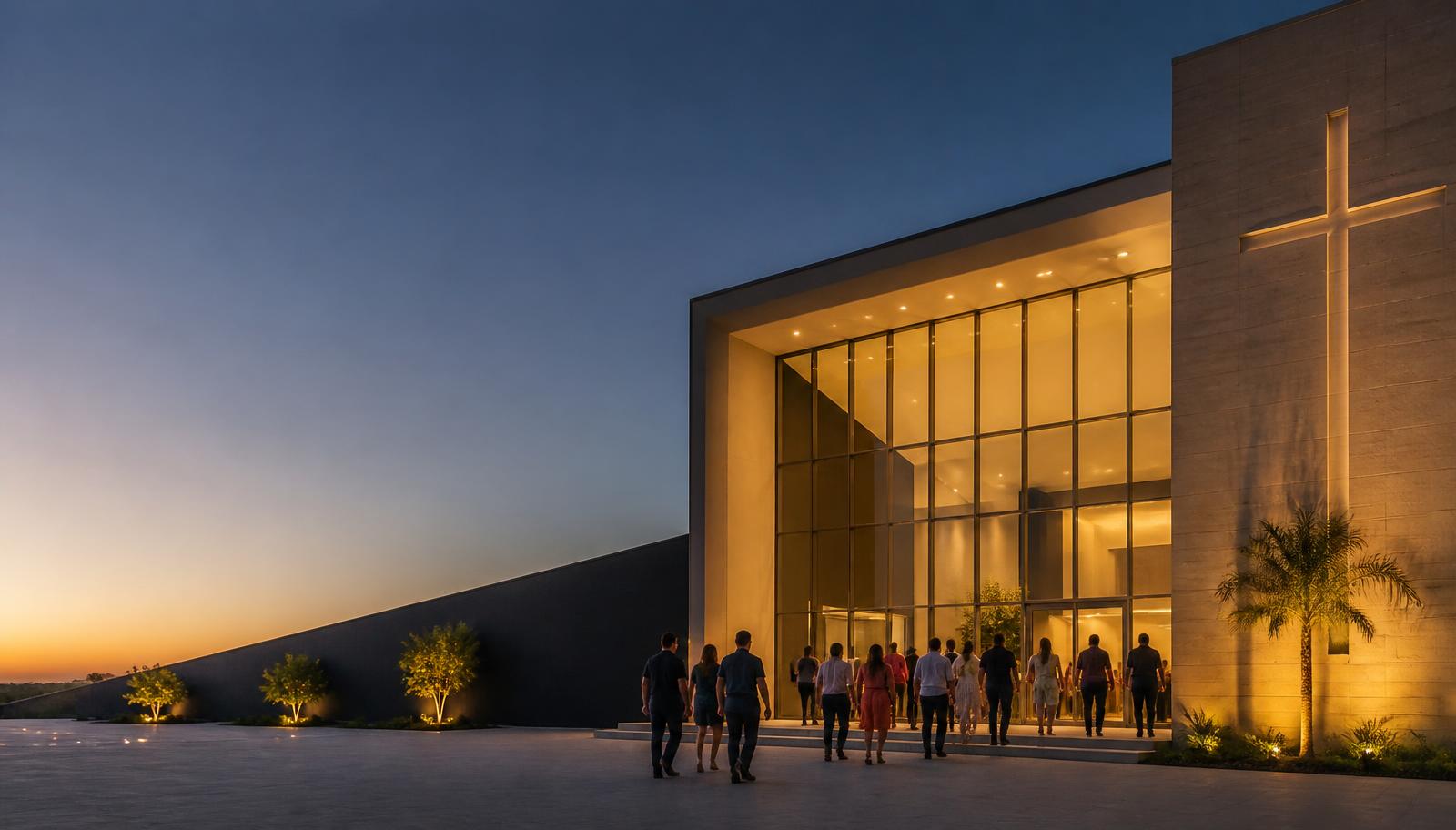 Templo ADAM iluminado ao amanhecer